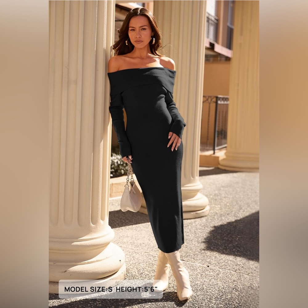 MEROKEETY Fall Off Shoulder Bodycon  Long Sleeve Cocktail Party Midi Maxi Dress